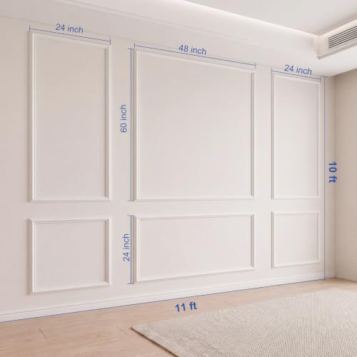COUKIU Peel and Stick Wall Molding Kit, 6-Frame Pre-Cut Wainscoting Panels, Ready-to-Assemble Self Adhesive Wall Moulding Trim, Paintable Accent Frames for Interior Wall Decor (60" x 48", 60" x 24")