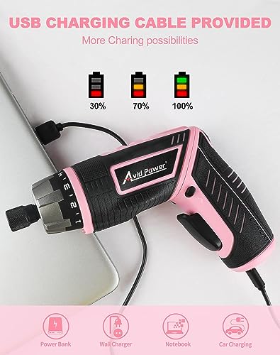 AVID POWER 4V Electric Cordless Screwdriver Set 5.65Nm 44 Bits with Case - color: 2-pink