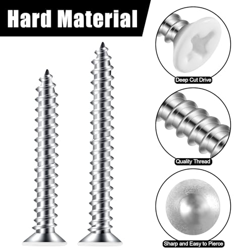 150PCS White Head Screws #6 White Screws for 2.8mm-3.0mm Holes,2”,1-1/2”,1-1/4”,1”,3/4”,1/2” Size Wood Screws Assortment Kit for Shutters,Book Shelf,Wall Plate,Shiplap,Blank Plates