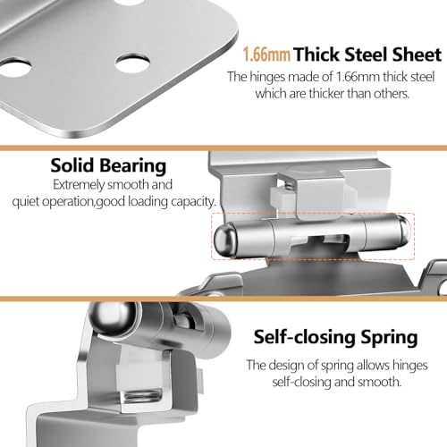 20 Pack 10 Pairs 3/8" Inset Kitchen Cabinet Door Hinges, Semi-Concealed Hinges, Self-Closing Cabinet Hinges with Mount Screws - color: Brushed Nickel