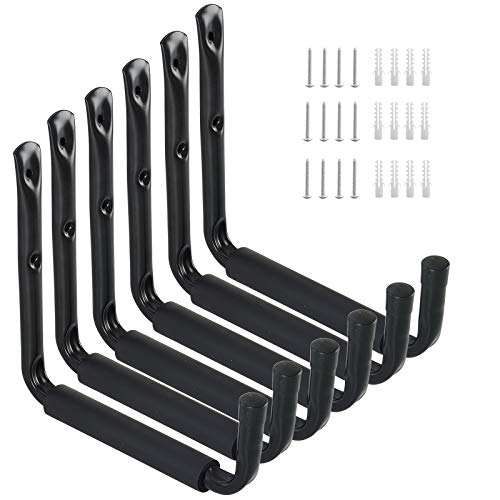 Garage Storage Utility Hooks, 9" Jumbo Ladder Wall Hnger, 6 Pack Black