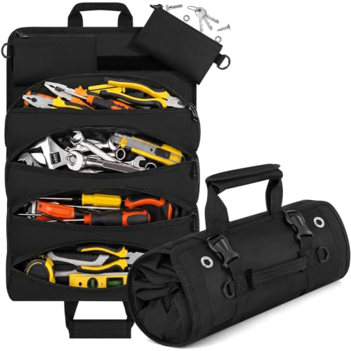 ANILD 13 Inch Regular Long Tool Bag Roll Up, Roll Up Tool Bag Organizer - color: Black, size: Regular
