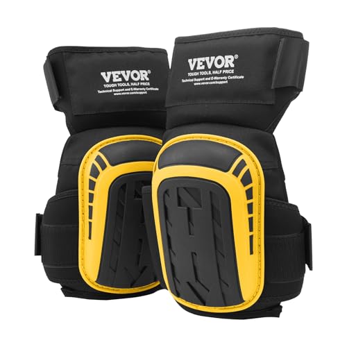 VEVOR Knee Pads for Work, Extended Heavy Duty Construction Knee Pads with 2 Extension Straps, Foam Gel Cushion, Anti-slip for Gardening Flooring Roofing and Cleaning, Men & Women, Yellow and Black