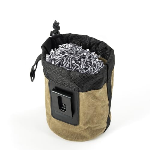 Waxed Canvas Nail/Screw Pouch, Tool Pouch with Belt Clip, 5 x 5 x 8 Inch Rounded Bolt Bag with Stand up Base Metal Clip on Organizer, Nail Pouch Suitable for Carpenters, Electrician, Carpenter - color: Green