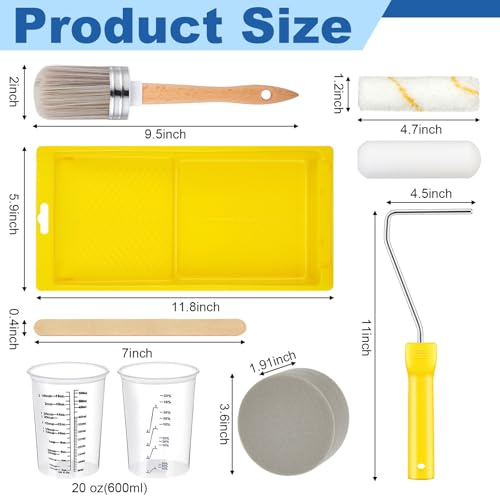 LemonRoad 18 Pieces Paint Brush and Roller Set, Painting Supplies for Cabinet Furniture, with Sponge, Tray Liner, Cup and Mixing Stick, Tools to Finish All in One Paint(4 Inch,Combo Brush Set) - size: 4 Inch, style: Combo Brush Set