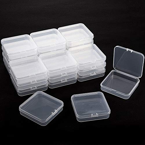 SATINIOR 24 Packs Small Clear Plastic Beads Storage Containers Box with Hinged Lid for Storage of Small Items, Crafts, Jewelry, Hardware(2.8 x 2.8 x 0.67 in) - size: 2.8 x 2.8 x 0.7 in