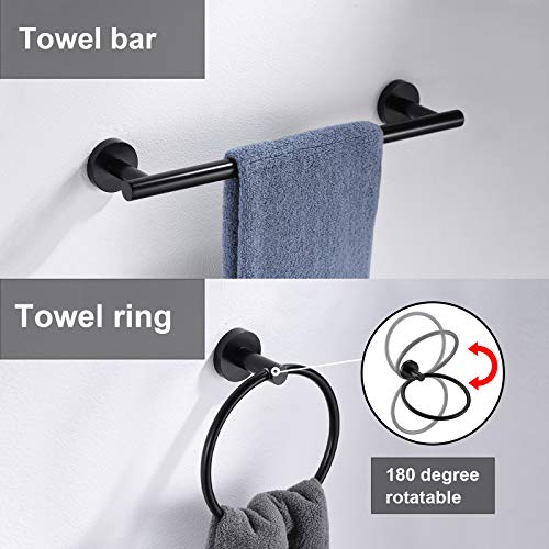 5 Pieces Matte Black Bathroom Hardware Accessories Set Hand Towel Ring 16 inch Towel Bar Toilet Paper Holder Towel Hooks 2 Pieces Round SUS 304 Stainless Steel Heavy Duty Wall Mounted Bathroom Holder - color: Matte Black, size: 5 piece 16"