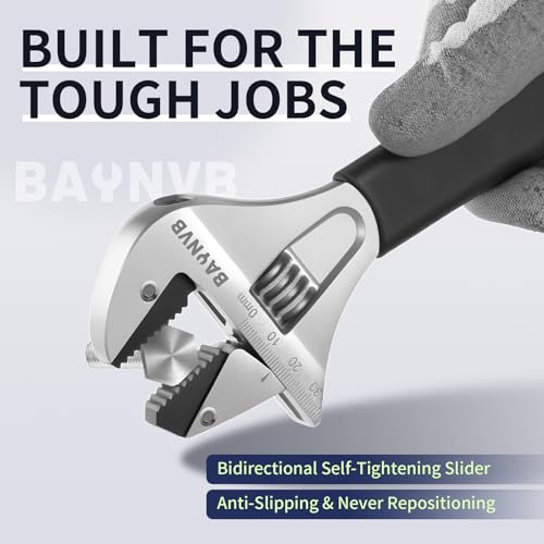 Adjustable Wrench 12 inch with Serrated Self-tightening Jaw, 43mm Wide Jaw Opening Wrench for Plumbing, Automotive, Industrial - size: 12 Inch