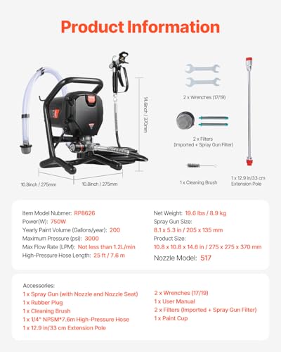 VEVOR 750W Stand Airless Paint Sprayer,3000PSI High Efficiency Electric - size: 750 W