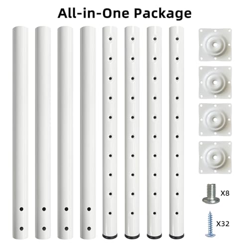 QLLY 24-40 inch Adjustable Metal Table Legs, Heavy Duty DIY Desk Legs with Leveling Feet, Set of 4, White for Home Office, Desk, Countertop, Kitchen Table - color: White