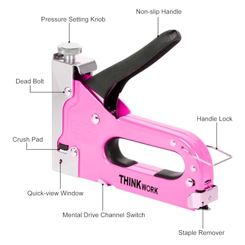 THINKWORK 3-in-1 Light Pink Staple Gun for Upholstery & Wood DIY - color: Light Pink