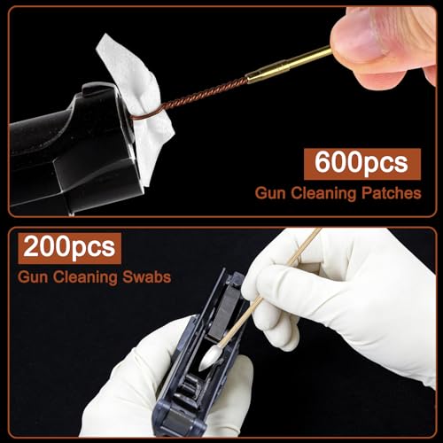 Egaageoi Gun Cleaning Patches and Pointed Swabs with Storage Box - Lint-Free Gun Cleaning Supplies for Shooting Practice, Range Match, Hunting Prep - Compatible with .22 to .45 Cal, 9mm, .30 Caliber - style: 600 Patches + 200 Swabs
