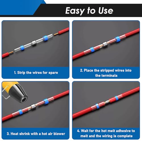 252Pcs Solder Seal Wire Connectors Kit, 120Pcs Heat Shrink Wire Connectors & 132Pcs Heat Shrink Tubing Waterproof and Insulated Electrical Wire Terminals for Marine, Automotive - size: 252Pcs
