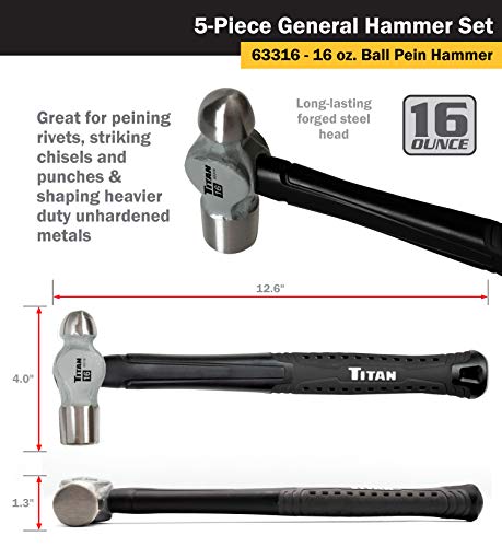 Titan 63125 5-Piece Hammer Set, Includes 16oz & 32oz Ball Pein, 32oz Sledge, 5pc Assorted Set (Pack of 2) - style: 5pc Assorted Set (Pack of 2)