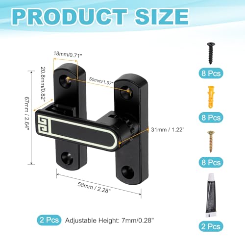 uxcell 2Pcs Barn Door Lock, Zinc Alloy 90/180 Degree Flip Gate Latches, Adjustable Security Sliding Door Latch Lock with Screws for Cabinet, Window, Garden, Black Night Light with Sticker - color: Black(Night Light)