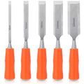 5 Piece Wood Chisel Sets Woodworking Tools Set, Wood Chisels for Woodworking with Steel Hammer End, Wood Tools Chisel Set Woodworking with Ergonomic Plastic Handle, 6mm, 12mm, 18mm, 24mm, 32mm - size: 5 Pack