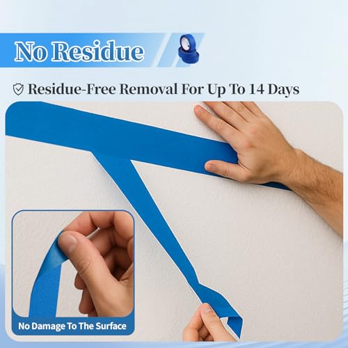 10 Rolls Painters Tape 2 Inch Wide Bulk, No Residue Blue Paint Tape 2 Inches x 55 Yards, Easy-Release Masking Tape for Painting Walls, Baseboards and Home Renovation