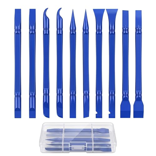 10Pcs Plastic Scraper Tools with Storage Case, Car Detailing Tools Kit, Multi-Purpose Cleaning Sticks for Tight Gaps, Removing Stickers, Labels, Grease & Dirt, Blue - color: Blue