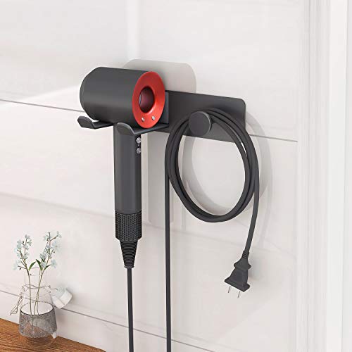 Hair Dryer Holder Wall Mounted, Stainless Steel Self Adhesive Blow Dryer Holder Rack for Dyson Supersonic Hair Dryer,Black - color: Black