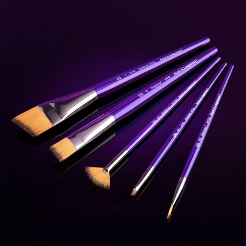 Royal & Langnickel Moderna, 5pc Angular Variety Brush Set for All Painting Mediums, Includes - Stroke, Angular, Fan & Spotter Brushes Purple - style: Angular Variety