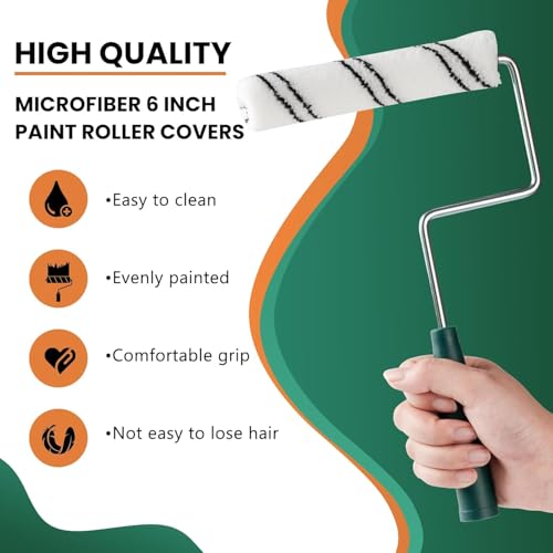 9 Pcs 6 Inch Microfiber Paint Roller Kit - size: 6 Inch Paint Roller Kit, 9pcs