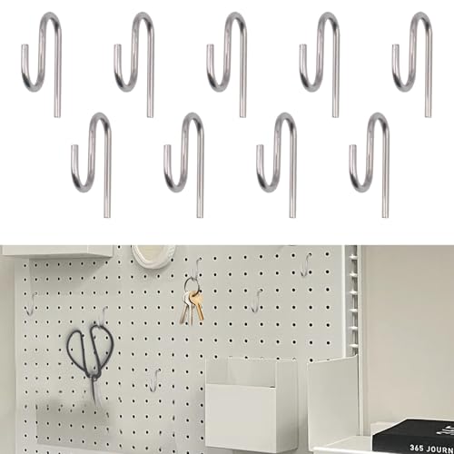 SnowTing 12 Pcs Long Shed Hooks, Heavy-Duty Stainless Steel J Utility Hangers for Hanging Tools Shovels Rakes Rope, Wall Mounted Shed Accessories