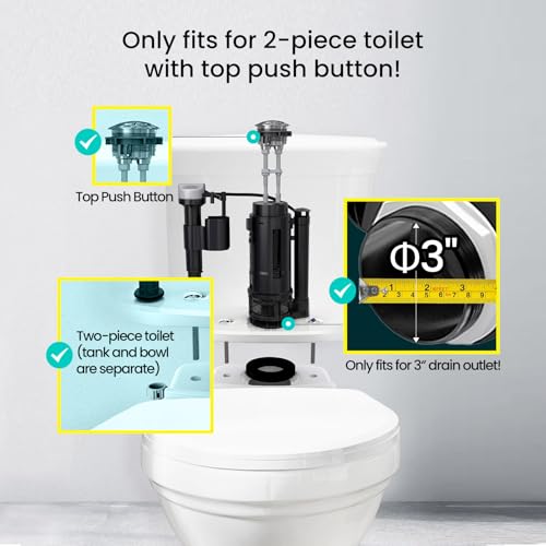 R&T 3-Inch Dual Flush Valve with Top Push Button Toilet Repair Kit Inside Tank dual flush valve replacement kit for 2-piece Toilet, Quick Fix Toilet Leaking, Running Water and Ghost Flush A2422M - color: 3-Inch Drain Outlet