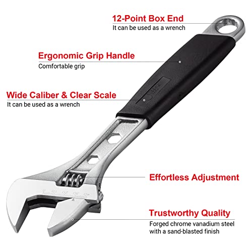 Jetech 12 Inch Adjustable Wrench with Softgrip Handle, Professional Shifter Spanner, Wide Caliber Opening, Chrome Vanadium Steel, Rust-Resistant Finish, Heavy-Duty - size: 12 Inch