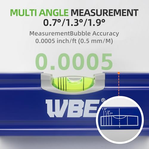 WBE 4-Piece Torpedo Level Set, Aluminium Alloy Magnetic Spirit Level Included 16", 7", 5", 4" Leveler with 180°/90°/45° Bubbles, Clear, Green.
