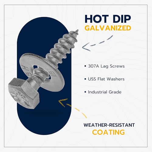 1/4 x 1 (100 Pack) Lag Screw Kit, 100 Screws and 100 washers, Hot Dip Galvanized, Meets ASME B18.2.1 Industrial/Commercial Grade by Makers Bolt - size: 1/4 x 1