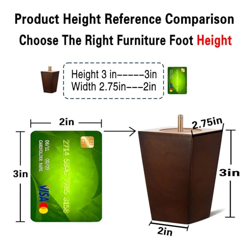 SHANJUE 3 Inch Couch Legs Square - Furniture Feet for Ottoman Cabinet 4PC - size: 3 inches