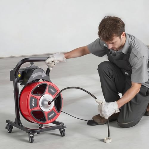 VEVOR Drain Cleaner Machine 50 FT x 1/2 Inch Manual Feed Sewer Snake Auger - style: 50 FT x 1/2'' with Wheels