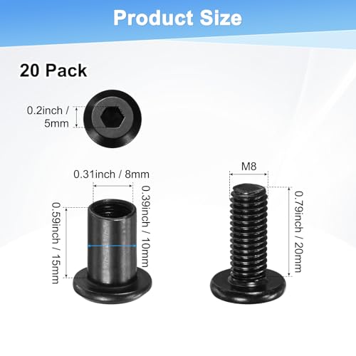M METERXITY 20-Pack Hex Drive Socket Cap Bolt, M8 x 20mm Carbon Steel Furniture Connector Bolts Barrel Nuts for Furniture Assembly/Cabinet/DIY Binding Post Screws Rivet Fasteners [Black] - size: M8 x 20mm