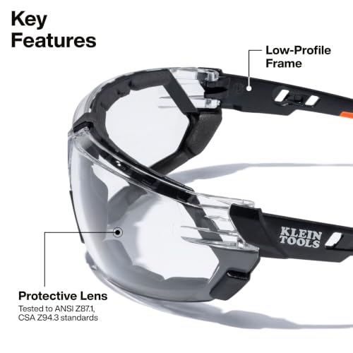 KLEIN TOOLS Low-Profile Gasket Safety Glasses, Clear Lens, Anti-Fog Eye Protection, ANSI Z87.1+ Certified, Protective Eyewear - size: Full-Frame, Gray