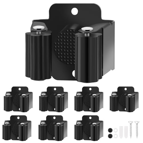 Broom Holder Wall Mount, 7PCS Broom Hanger Wall Mount, Stainless Steel Heavy Duty Mop Holder Broom Mop Hanger Wall with Screws, Garden Outdoor Tool Organizer Rack Broom Hanger (Black) - color: 7pack