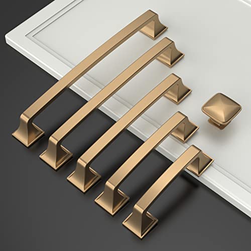 Amerdeco 10 Pack Champagne Bronze Cabinet Hardware 3.75 Inch Hole Center Cabinet Pulls Kitchen Cabinet Handles for Bathroom Dresser Pulls Drawer Pulls ZH002 - color: Champagne Bronze, size: 3.75"/96mm Hole Center