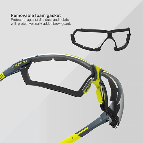 HexArmor VS300 Safety Glasses with Adjustable Side Arms Z87+ for Men and Women - color: Grey 23% With Gasket / Anti Fog Anti Scratch
