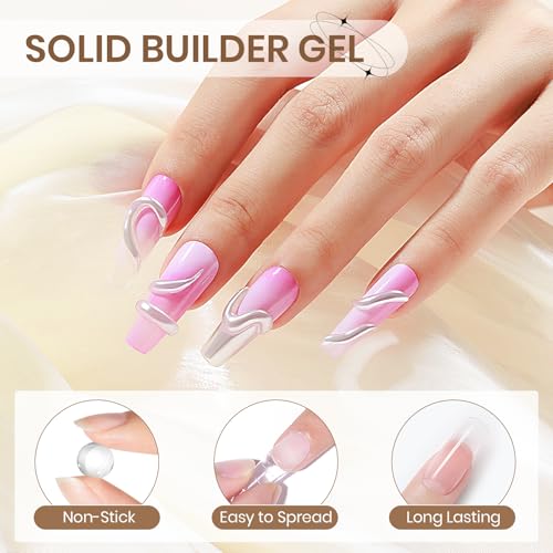 Clear 3D Sculpting Gel Non-Stick Hand Solid Builder Gel for Nails | 3D Nail Gel Art with Silicone Pen for 3D Molding Nail Art Home Manicure DIY for Women - color: Clear&Clear