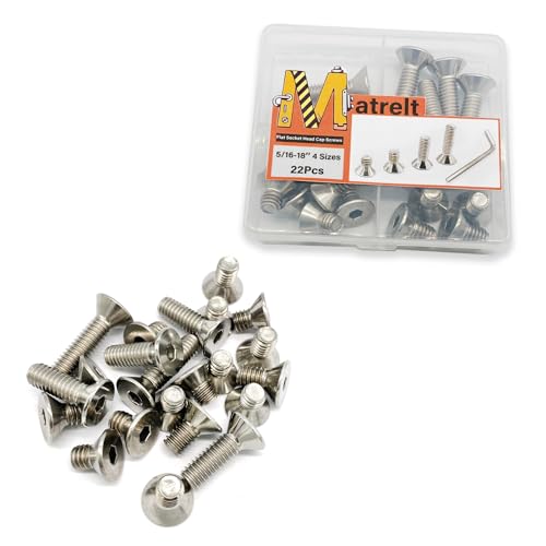 22pcs 5/16-18 4 Sizes Countersunk Head Screws, Flat Socket Head Cap Screws Assortment Kit with Allen Keys, 304 Stainless Steel Socket Cap Bolts Flat Countersunk Head Machine Screws - size: 304-4Size-5/16-22P