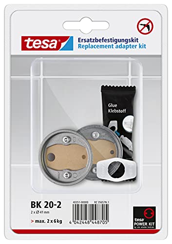 tesa Replacement Adapter Set BK20-2 - 2 x Self-Adhesive, Drill-Free Adapter with Power.Kit Technology for Bathroom Accessories - with Copper Zamak Ring and Tube Glue - Ø 41 mm x 8 mm - style: BK20-2