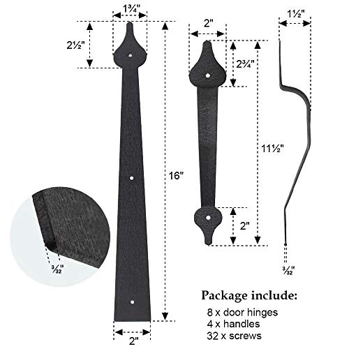 WINSOON Decorative Metal Garage Door Hardware Screw in, Black Steel, 2 Sets - size: 2Packs