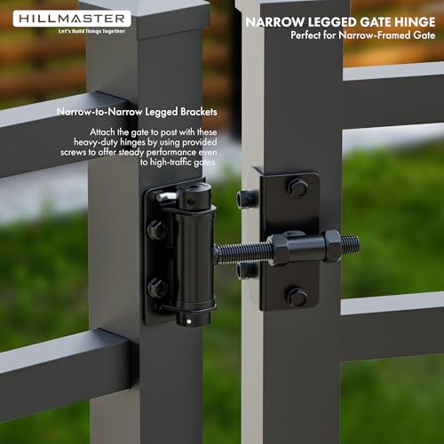 Heavy Duty Self Closing Gate Hinges for Metal/Vinyl/PVC/Wood Fence,90 Degree Narrow Wood Door Hinges with Adjustable Tension,Gate Closer Hinges for Swing Door,Gate Hardware Kit,2 Pack/Set,Black Finish