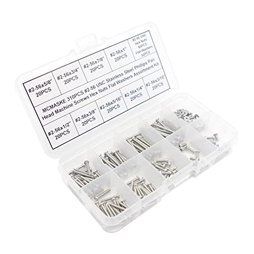 #2-56 UNC 304 SS Phillips Pan Head Screws Hex Nuts & Washers Kit - size: #2-56UNC
