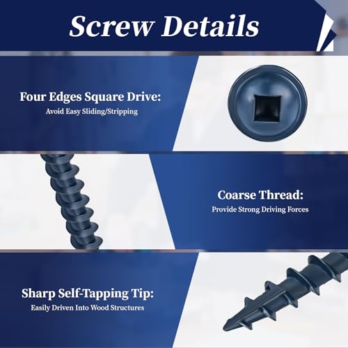 Pocket Hole Screws #8 x 1-1/2", Goobetter Pocket Screws 1-1/2 Inch 600 Pcs for Exterior, Washer Head with Square Drive, Coarse Thread, Blue Coated, Self Tapping, 100MM Drive Bit Included - size: #8 x 1-1/2"