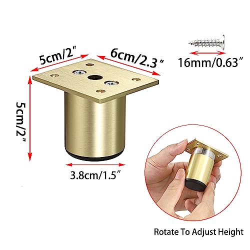 Sumnacon 4PCS Aluminium Alloy Furniture Legs, Round Adjustable Feet, 2 Inch - color: Gold, size: 2 Inch Height