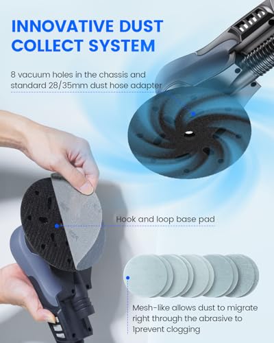 Random Orbital Sander 5.0mm, 350W Brushless Motor, 6 In Pad for Woodworking