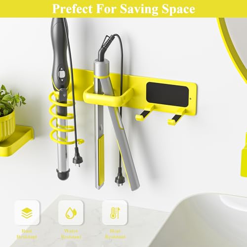 Tindbea Hair Dryer Holder Wall Mount Aluminum Alloy Hot Tools Organizer - color: Bright Yellow