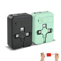 2 Pcs 3 in 1 Retractable Multi Fast Charging Cable Bulk with Phone Stand - color: Black+Green