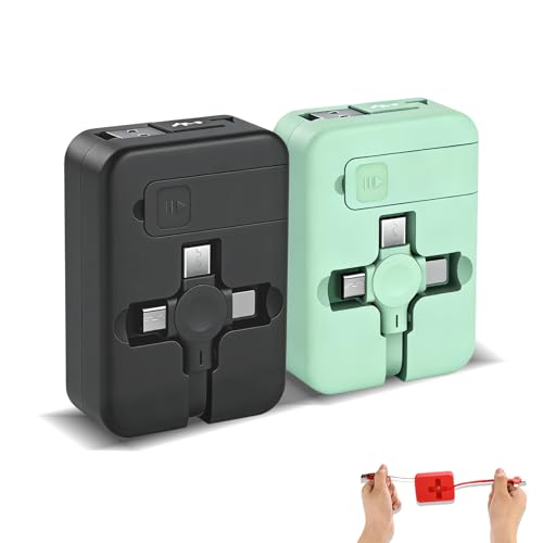 2 Pcs 3 in 1 Retractable Multi Fast Charging Cable Bulk with Phone Stand - color: Black+Green