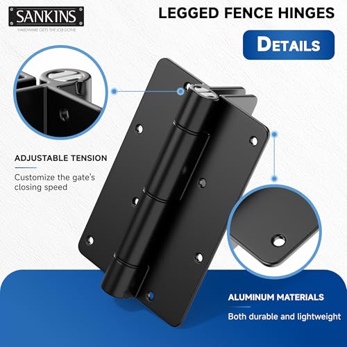 5-3/4" Adjustable Self Closing Aluminum Gate Hinges, Heavy Duty Gate Hinges for Metal Gates, Legged Door Hinges Fence Gate Hinge for Pool Gate, Aluminum Gate, 2pcs, Black